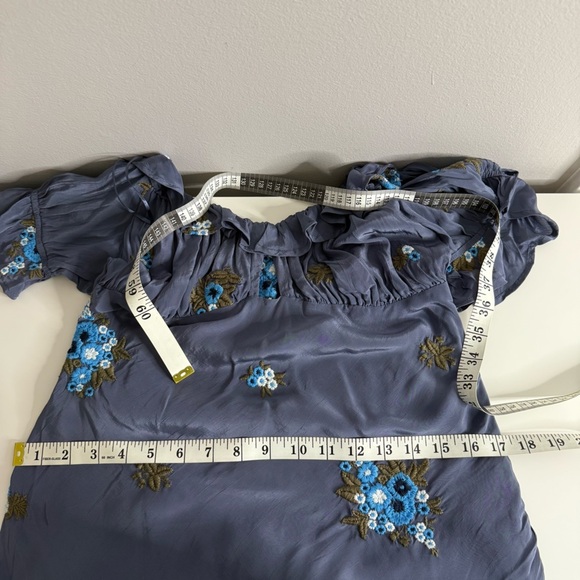 Free People Bali Santa Cruz Ruffle Floral Embroidery Blue Maxi Dress Medium NWT - Picture 9 of 9